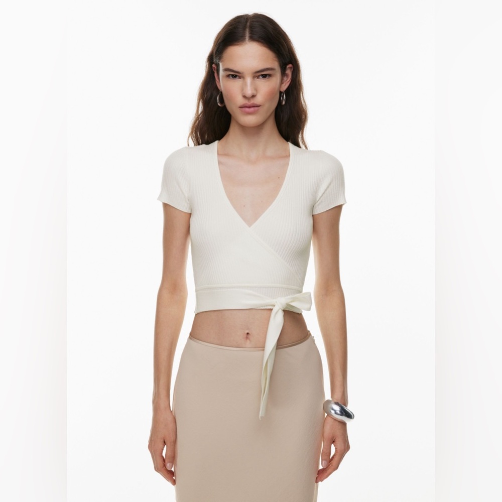 Aritzia Wilfred all tied up wrap sweater in light birch XS
